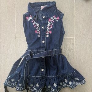 Red Girl Denim Toddler Dress with Pink Heart Logo